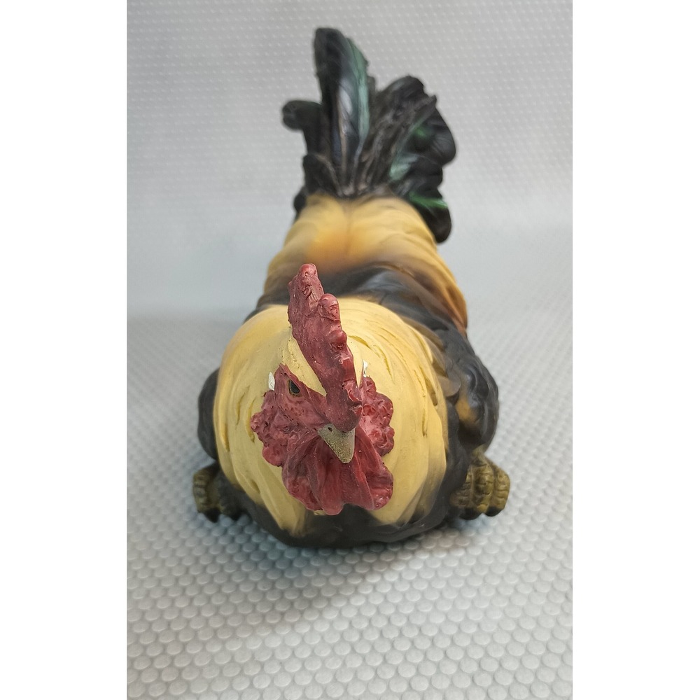 Vintage Farmhouse Rooster Figurine Iridescent Green Tail Feather Decor